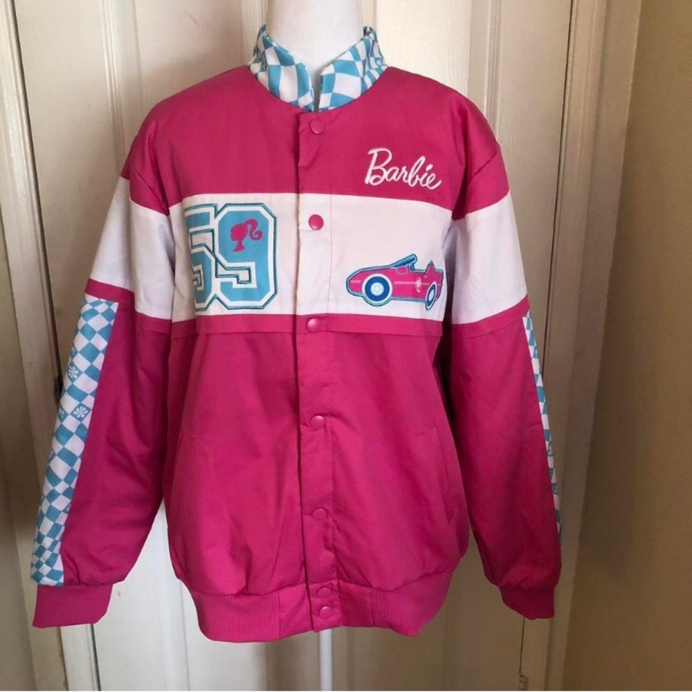 Barbie Pink Racing Jacket with White and Teal Accents new with tags